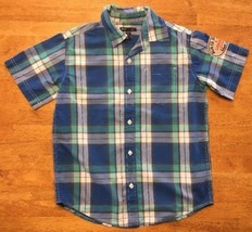 Gap Kids Boy&#39;s Blue, Green &amp; White Plaid Short Sleeve Dress Shirt - Size: Medium - £11.18 GBP