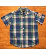 Gap Kids Boy&#39;s Blue, Green &amp; White Plaid Short Sleeve Dress Shirt - Size... - £11.21 GBP