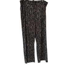 Roz &amp; Ali Women’s Pants Black Tan L Printed Wide Leg Stretch Office Boho Resort - £19.30 GBP