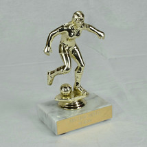 Small Gold Female Soccer Sport Trophy Heavy Faux White Marble Base - $7.95