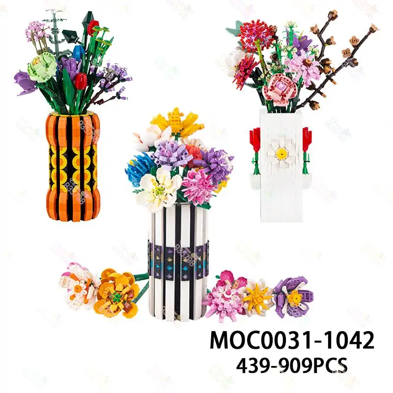 Flower Vase MOC Building Blocks DIY Bouquet Bricks Home Furniture Decorati - £87.71 GBP+