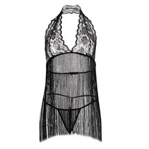 Tassel Fringe Lace Halter Babydoll - $10.20