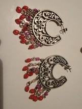 Avon pierced drop earrings Post with orange beads silver colored metal - $13.96