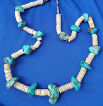 Stunning Vintage Santo Domingo Turquoise White Shell Sterling Silver Necklace 28 - £755.92 GBP