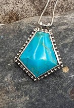 Lou Steege Southwestern Sterling Silver Natural Blue Turquoise Pendant Necklace - £119.87 GBP