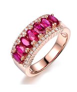 Natural Ruby Gemstone Marquise Cut 14K Rose Gold Diamond Eternity Ring - $1,724.79