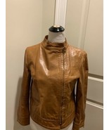 MARC JACOBS Brown Waxed Leather Jacket SZ 8 Made in USA - £506.19 GBP