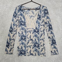 Denim &amp; Supply Ralph Lauren Shirt Womens Large Blue White Floral Sheer Y2K - £26.82 GBP