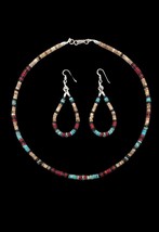 Santo Domingo Style Sterling Turquoise Multi Stone Heishi Bead Earrings Necklace - £79.92 GBP