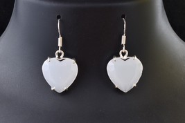 Sterling Silver Handmade Selenite Heart Shape Women Vintage Earrings Party Wear - £51.33 GBP