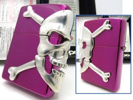 Skull Crossbone 3 Sides Big Metal Purple ZIPPO 2015 MIB Rare - £84.98 GBP