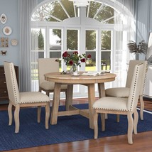 5-Piece Farmhouse Dining Set, Wooden Round Extendable Kitchen Table And Chair Se - £867.87 GBP