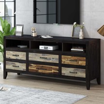 Retro Wooden TV Stand for 65&quot; TVs | Media Console | Black - £180.95 GBP