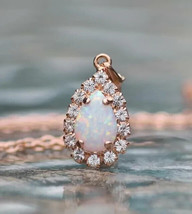 2Ct Pear Cut Simulated Fire Opal Pendant 14K Rose Gold Plated 18&quot; Free Chain - £39.55 GBP