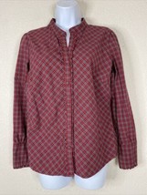 St. John&#39;s Bay Womens Size M Red Ruffle Button Up Shirt Long Sleeve Stretch - £5.84 GBP