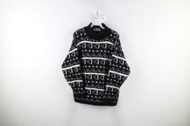 Vintage 90s Streetwear Womens Medium Pastel Fair Isle Knit Mock Neck Sweater USA - £39.18 GBP