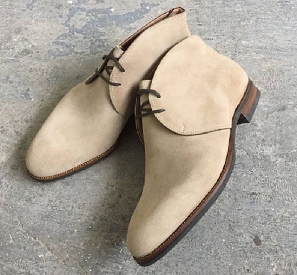 NEW Handmade New Men Beige Color Designer boot, Mens Lace Up Chukka Suede Dress