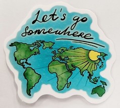 Let&#39;s Go Somewhere World Map With Sun Cartoon Sticker Decal Embellishment Cute - £1.80 GBP