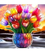 Rainbow TulipFaux Stained Glass Acrylic Art Suncatcher – 9in 2D Window P... - $491.84 MXN