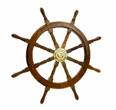  36 Inch Big Ship Steering Wheel Wooden Antique Teak Brass Nautical Pirate Ship - £100.28 GBP