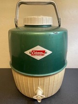 Vintage Coleman Water Cooler 2 Gallon Thermos Jug Made in USA Green White - $35.99