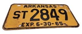 Arkansas ST 2849 1965 STATE vehicle license plate tag expired 6-30-65 vintage - £7.02 GBP