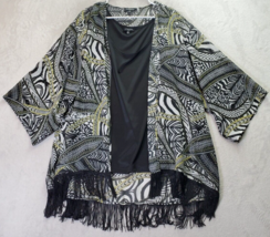 Notations Blouse Top Womens Size 3X Black Geo Print Fringe 3/4 Sleeve Round Neck - £14.56 GBP