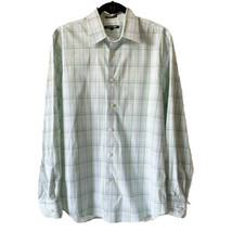 Express Dress Shirt Button Front Green Plaid Modern Fit Cotton Medium 15-15.5 - £9.59 GBP