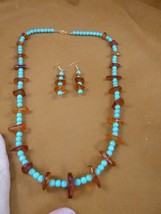 pb-433 orange Baltic AMBER + Turquoise nugget beaded 25&quot; NECKLACE + earrings set - £81.45 GBP