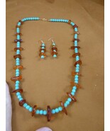 pb-433 orange Baltic AMBER + Turquoise nugget beaded 25&quot; NECKLACE + earr... - $139.75 CAD