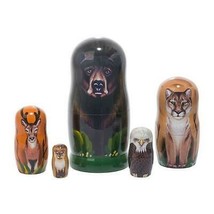Black Bear Woodland Animals Wooden Russian Nesting Doll Set Handcrafted - £35.22 GBP