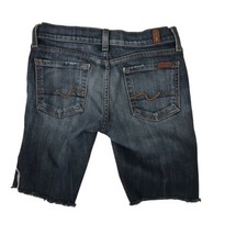 7 FOR ALL MANKIND Womens Jean Shorts Cut-off  Medium Blue Wash Denim Raw... - £9.76 GBP
