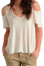 Free People Showing Shoulders Top Small 4 6 Ivory High Low Sheer Slub Drape Tee - £26.22 GBP