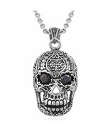 Halloween Simulated Black Diamond &amp; Oxidized Stain/Steel Engraved Skull ... - £12.20 GBP