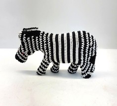 Vintage African Beaded Zebra Figurine Handmade African Bead Art Red Eyes 8” - £19.72 GBP