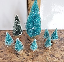 6 Mini Green Bottle Brush Trees +2 with Snow Christmas Village Crafts - £6.21 GBP