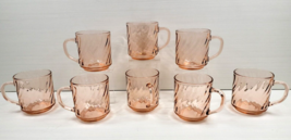 8 Arcoroc Rosaline Pink Mugs Set Swirl Optic Coffee Tea Cups Cristal France Lot - £63.38 GBP