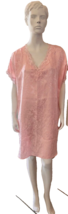Plus Size Oleg Cassini Peach Damask Short Nightgown V-Neck With Lace Tri... - $35.63