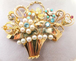 14K Gold Stick Pin Collection Brooch Basket with Zircon (#J644) - £1,657.59 GBP