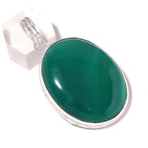 Natural Green Onyx Oval Gemstone 925 Silver Overlay Handmade Vintage Pendant - $16.95