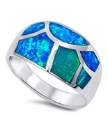 Ring Sterling Silver October Blue Simulated Opal Ring - £68.40 GBP+