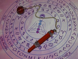 Genuine RED JASPER Crystal Point Dowsing Pendulum with Printed Reading Mat - £13.33 GBP