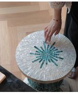 Luxury Shell Mosaic Garden Stool, Turquoise Green Mother of Pearl Cerami... - €427,18 EUR