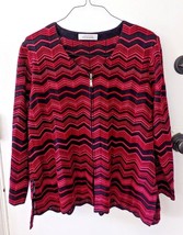 Exclusively Misook women&#39;s LARGE red chevron print pattern cardigan sweater top - £35.58 GBP