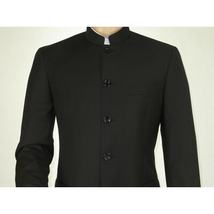 Men Apollo King Banded Collarless suit Mandarin 5 Button Wide leg M5-1 Black image 6