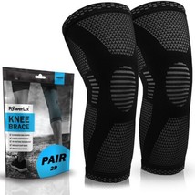 Unisex Knee Compression Sleeve (2 pk) Support for Running Gym Sports (Black XXL) - £23.50 GBP