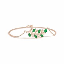 ANGARA Pear and Marquise Emerald Olive Branch Bracelet in 14K Solid Gold - £651.59 GBP