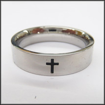 Stainless Steel Stamped Ring 6mm, High Polished Cross - £14.15 GBP+