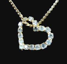 Floating RHINESTONE HEART Pendant Affixed Necklace Vintage Goldtone Clea... - $9.99