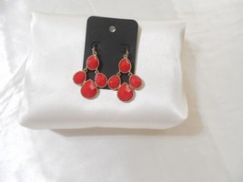 INC 2-1/4&quot; Gold Tone Red Stone Dangle Drop Fish Hook Earrings B2024 - £9.74 GBP